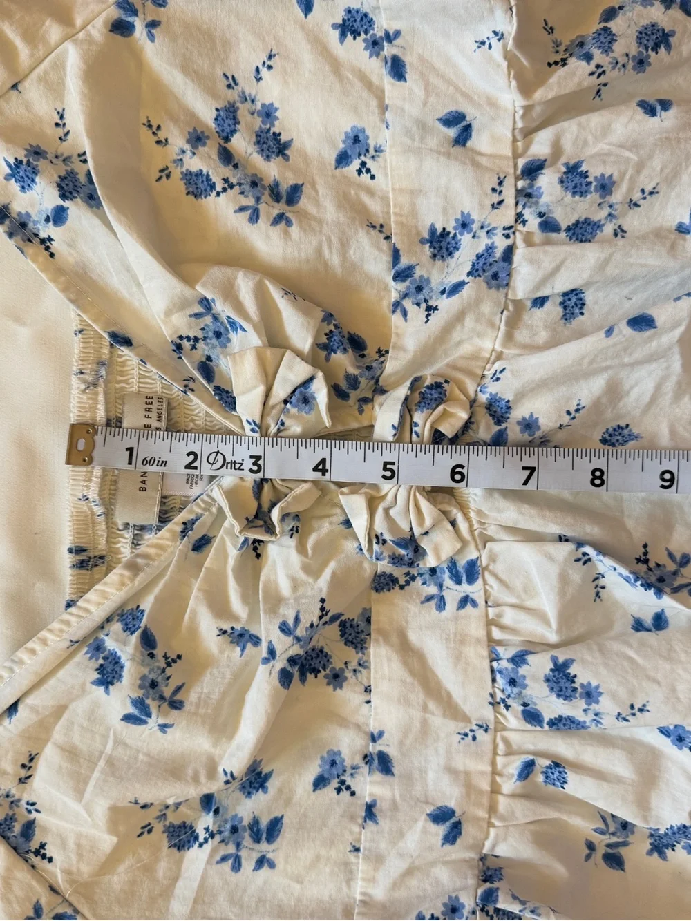 Band of the Free Los Angeles Blue Floral Smocked Peplum Puff Sleeve Crop